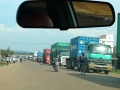 Trucks waiting to cross the border